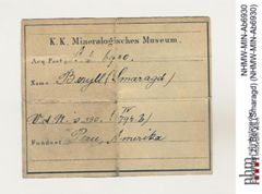 Etiketten zu Beryll (Smaragd) (NHMW-MIN-Ab6930)